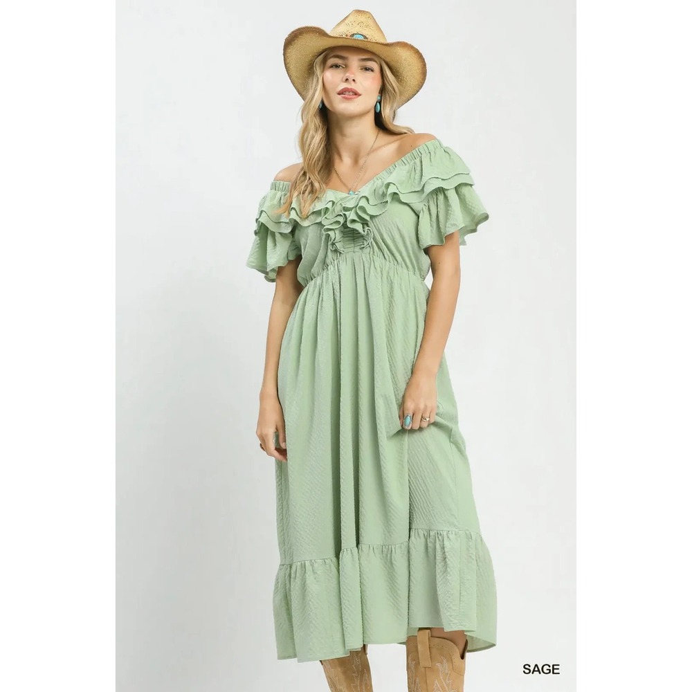Umgee Textured Ruffle‎ Midi Dress - Large - Picture 2 of 6